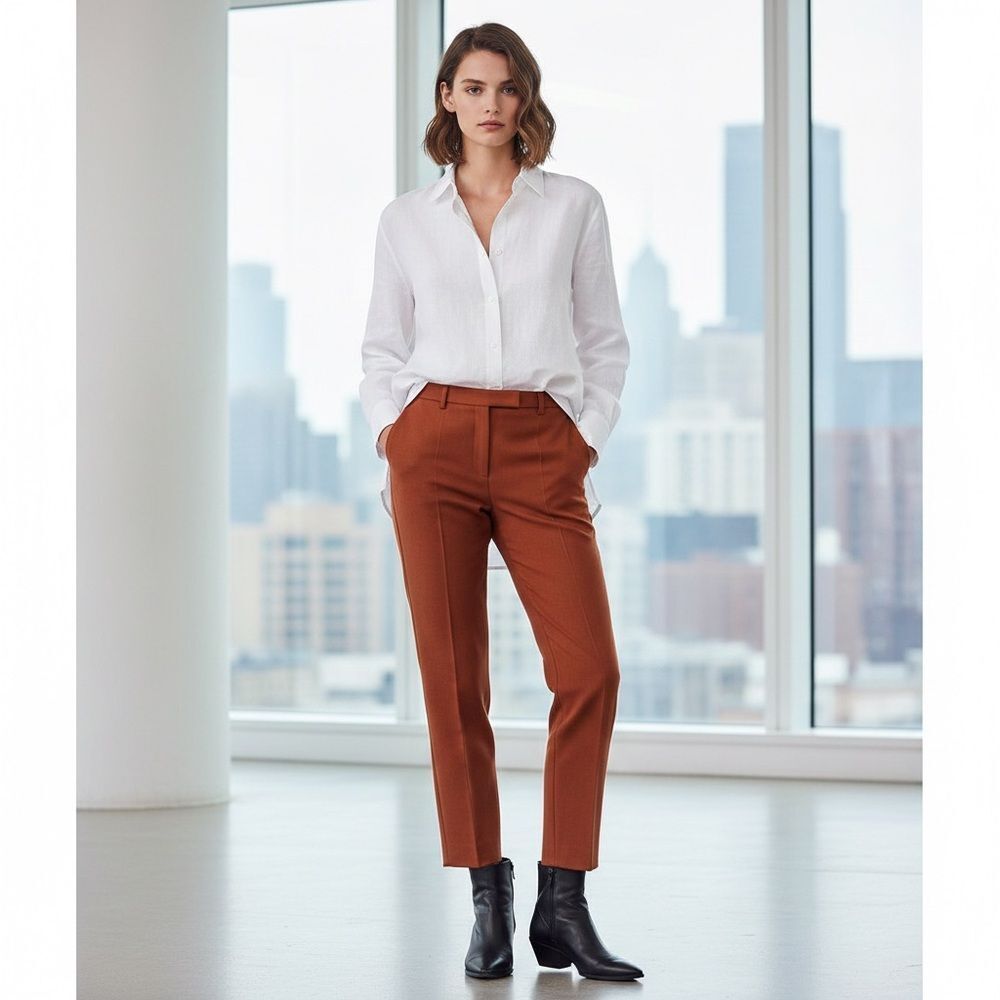 Balenciaga Rust Orange Straight Leg Trousers Mid-Rise Size 8 FR40